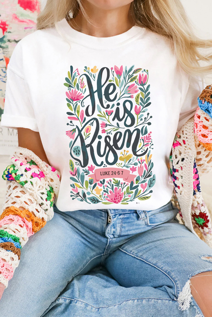 He Is Risen Floral Christian Easter Graphic Tee