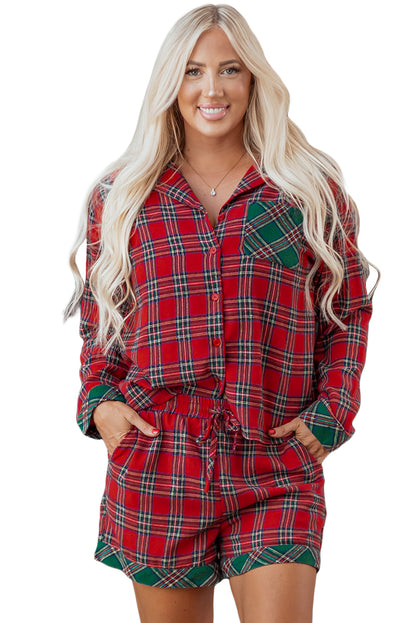 Plaid Pajama Set – Long Sleeve & Shorts