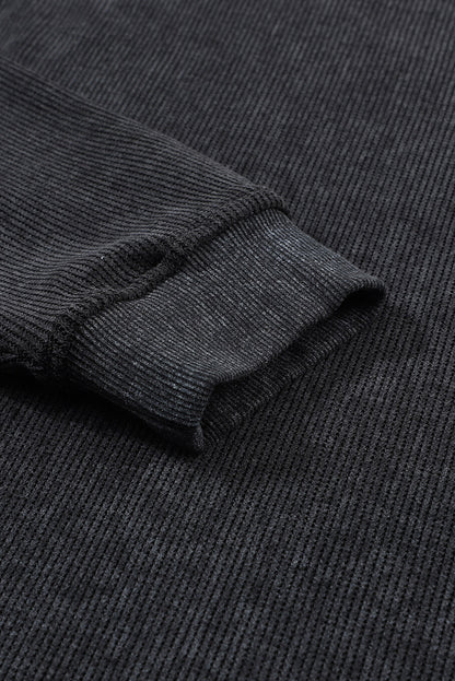 Customizable Solid Ribbed Knit Round Neck Casual PulloverSweatshirt