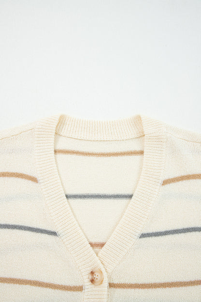 Women’s Striped V Neck Button Front Drop Shoulder Cardigan