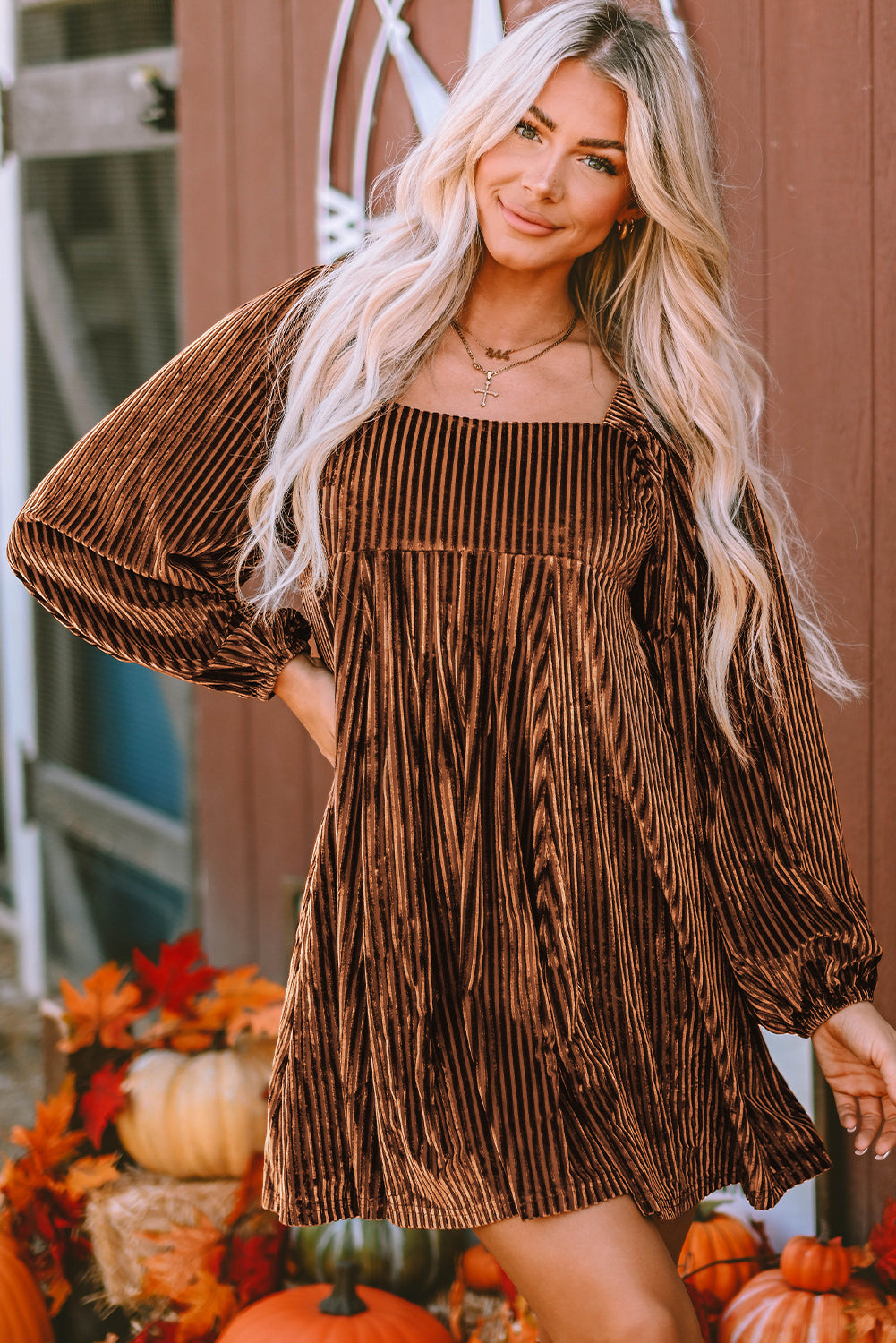 Velvet Square Neck Babydoll Dress with Tie Back Detail