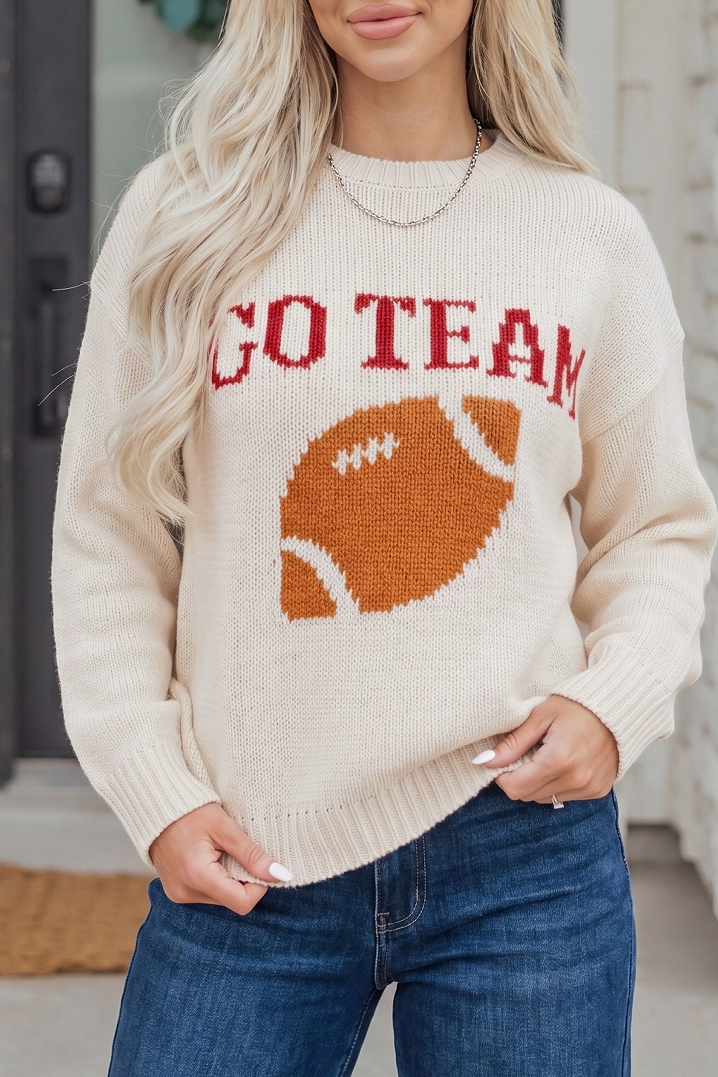 Game Day Football Graphic Crew Neck Knit Sweater