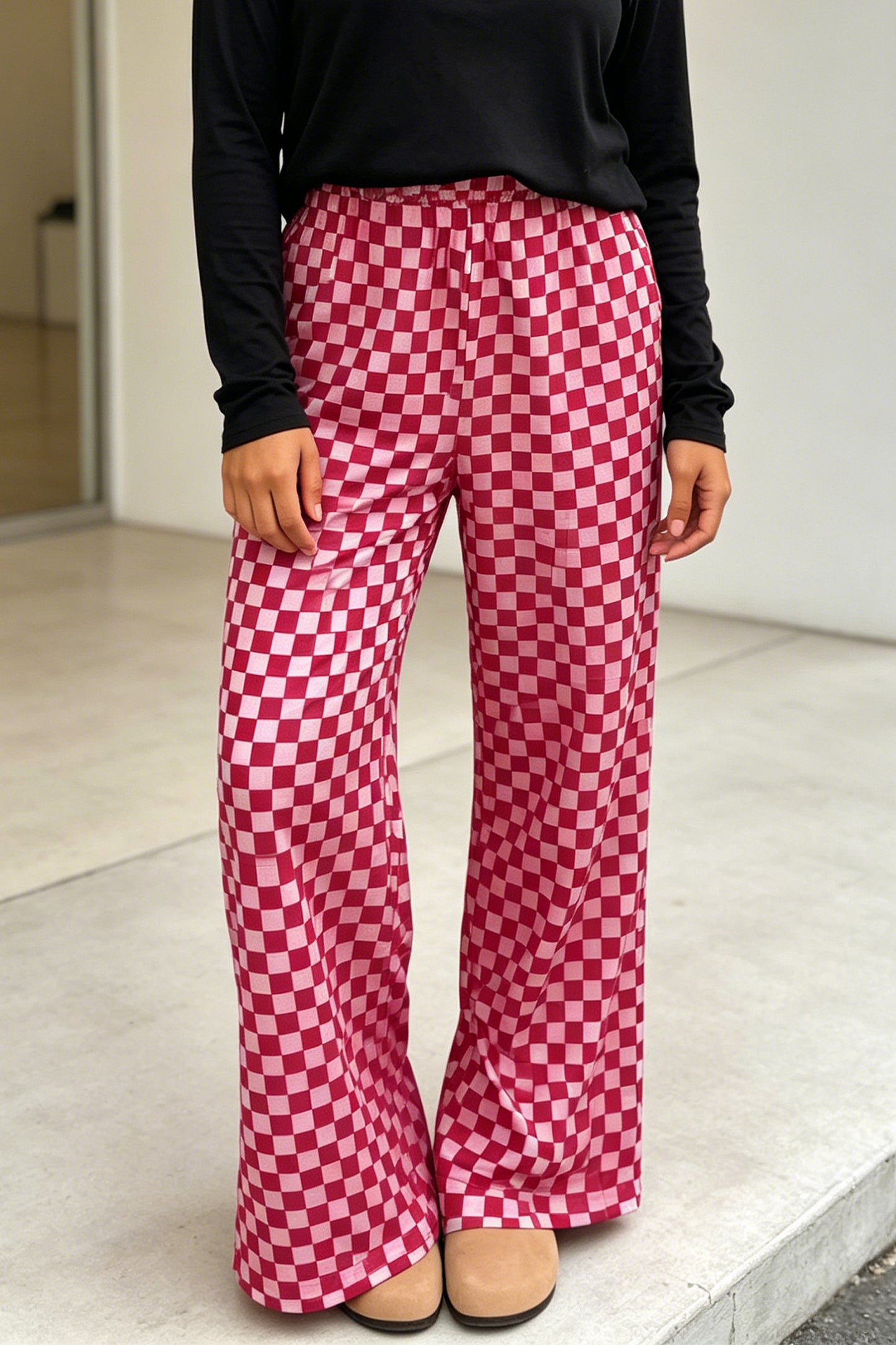 Pink Checkerboard Game Day Lounge Pants for Women