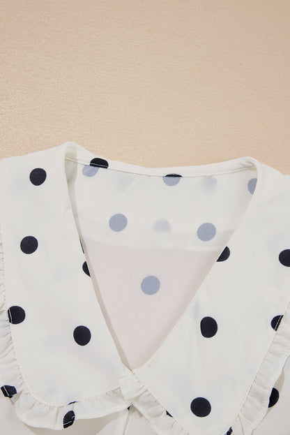 Polka Dot Peter Pan Collar Puff Sleeve Peplum Blouse