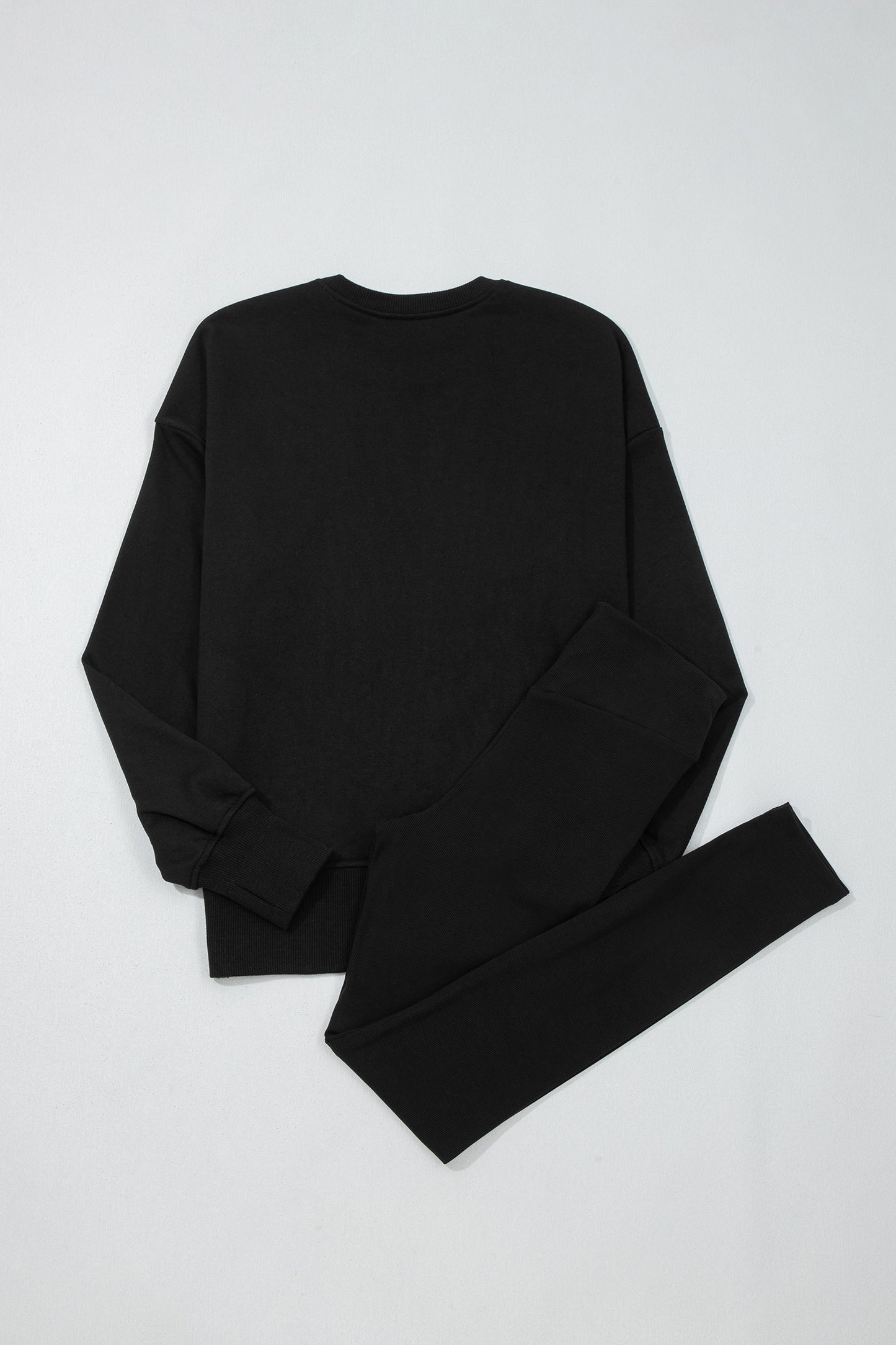 Solid Oversize Slit Sweatshirt with Ribbed Leggings Set