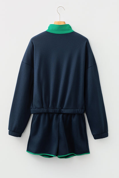 Color Block Patchwork Pullover and Shorts 2pcs Set