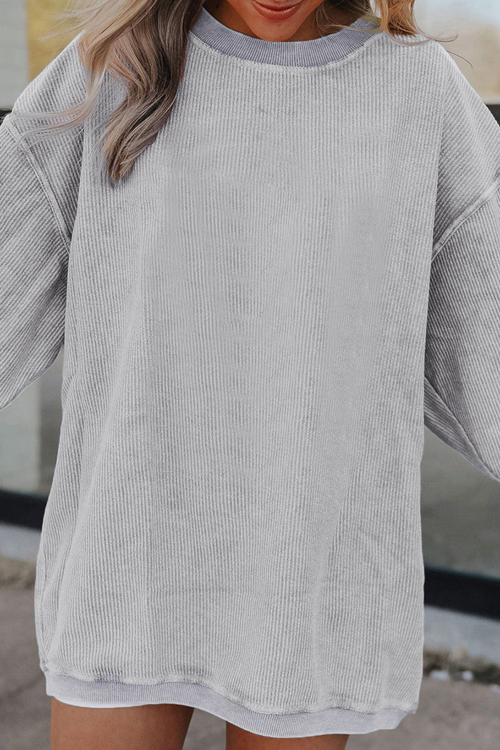 Dark Grey Ribbed Corded Oversized Sweatshirt