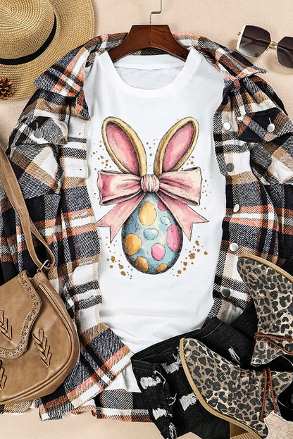 Easter Bunny Egg Bow Graphic Spring Tee