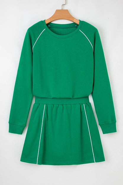 Customizable Contrast Piping Pullover and Mini Skirt Set