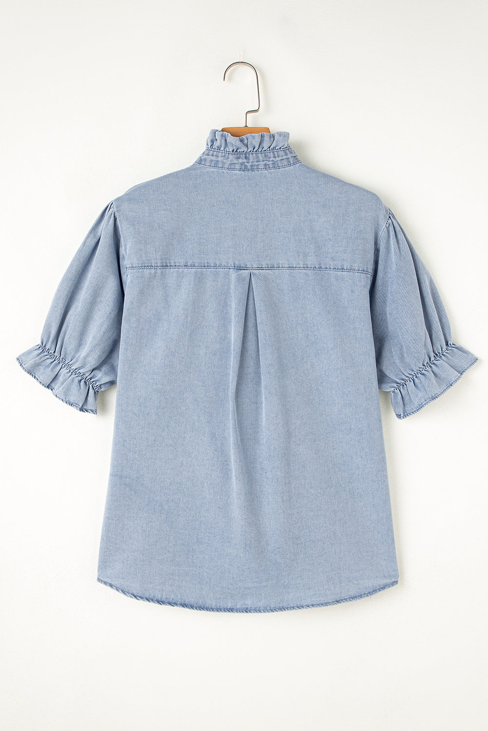 Light Wash Chambray Puff Sleeve Button Up Shirt