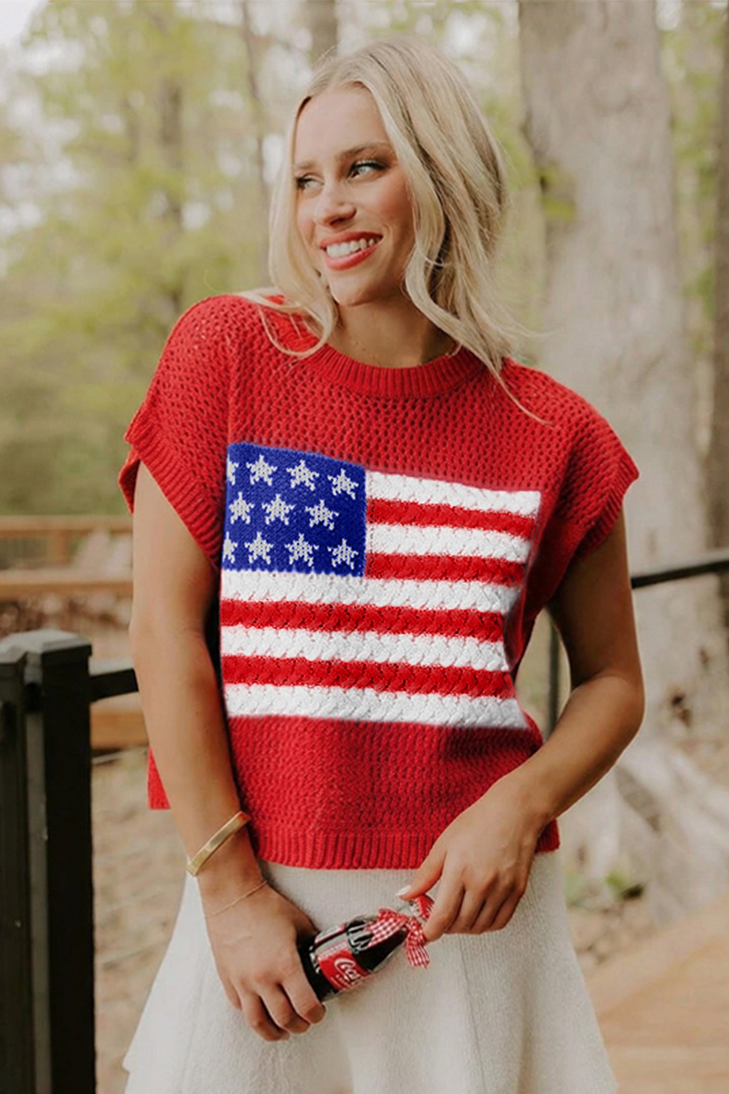 American Flag Knit Sweater Vest Patriotic Summer Top