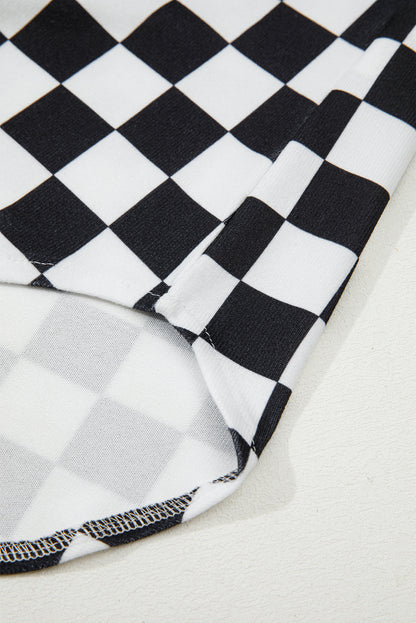Checkerboard Print Flap Pocket Button Front Shacket
