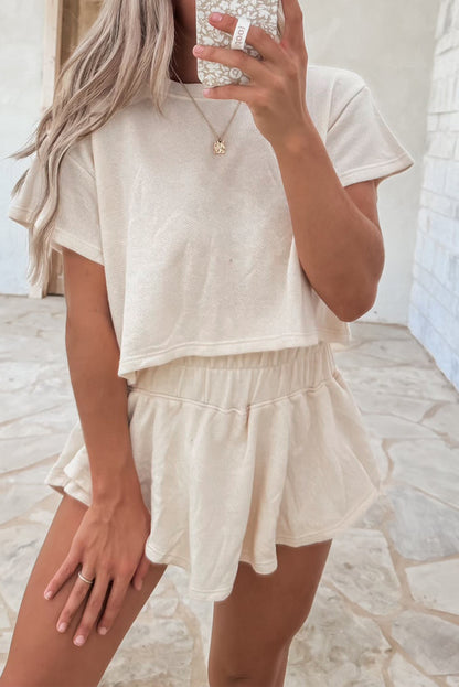 Cropped Tee Ruffle Skort 2 Piece Lounge Set Summer