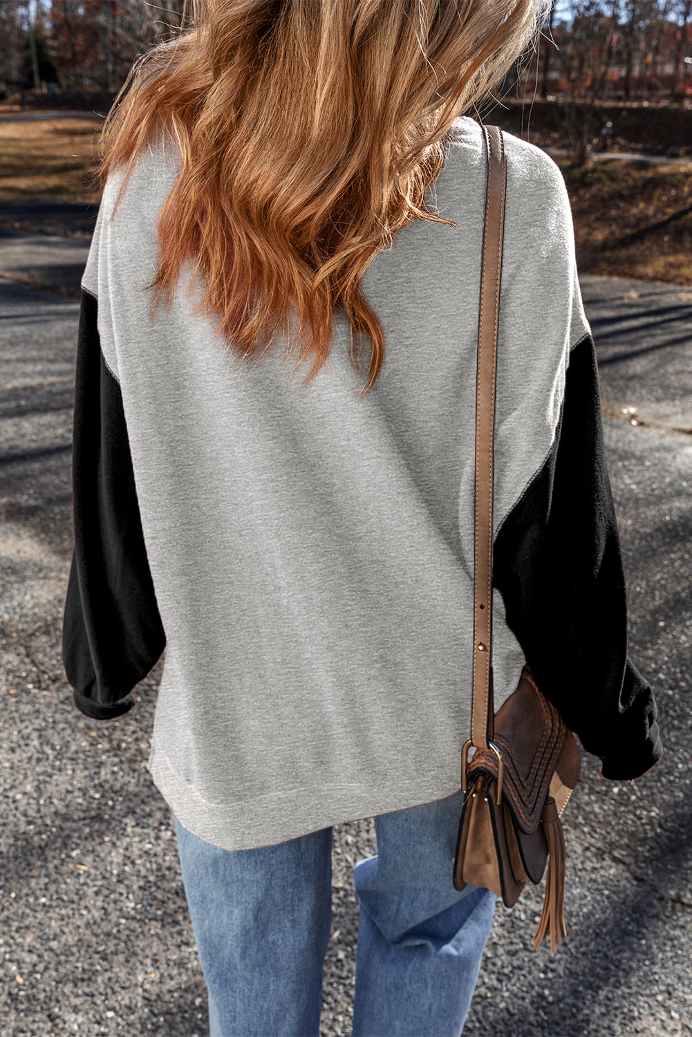 Two Tone Patchwork Drop Shoulder Pullover Sweatshirt