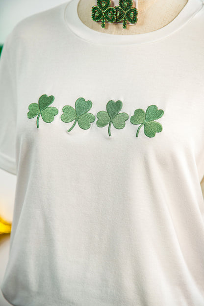 St. Patrick’s White Embroidered Clover Graphic Tee