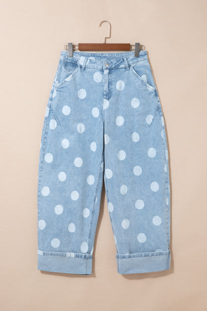 Women's Polka Dot Cuffed Wide Leg Jeans