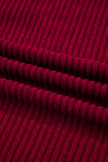 Bow Back Ribbed Knit V Neck Long Sleeve Top