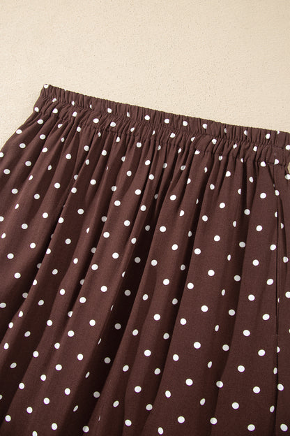 Khaki Polka Dot Lace Hem Elegant Long Shift Skirt