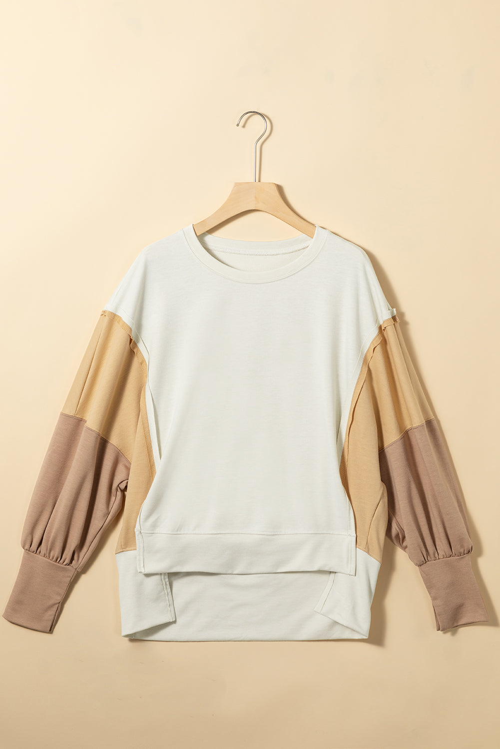 Khaki Color Block Sleeve Patchwork Oversized Sweatshirt