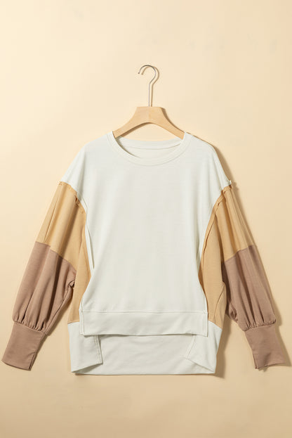 Khaki Color Block Sleeve Patchwork Oversized Sweatshirt