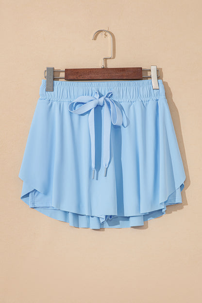 Black High Waist Drawstring Tennis Skort with Lining