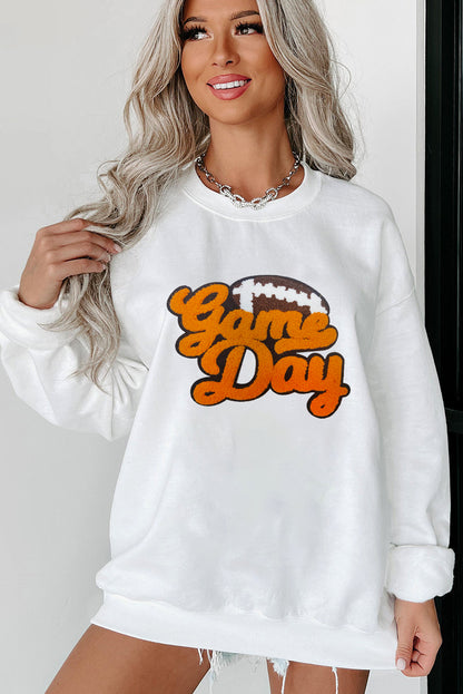 White Chenille Game Day Football Pullover Sweatshirt Women