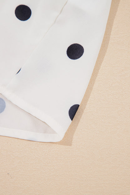 Polka Dot Peter Pan Collar Puff Sleeve Peplum Blouse