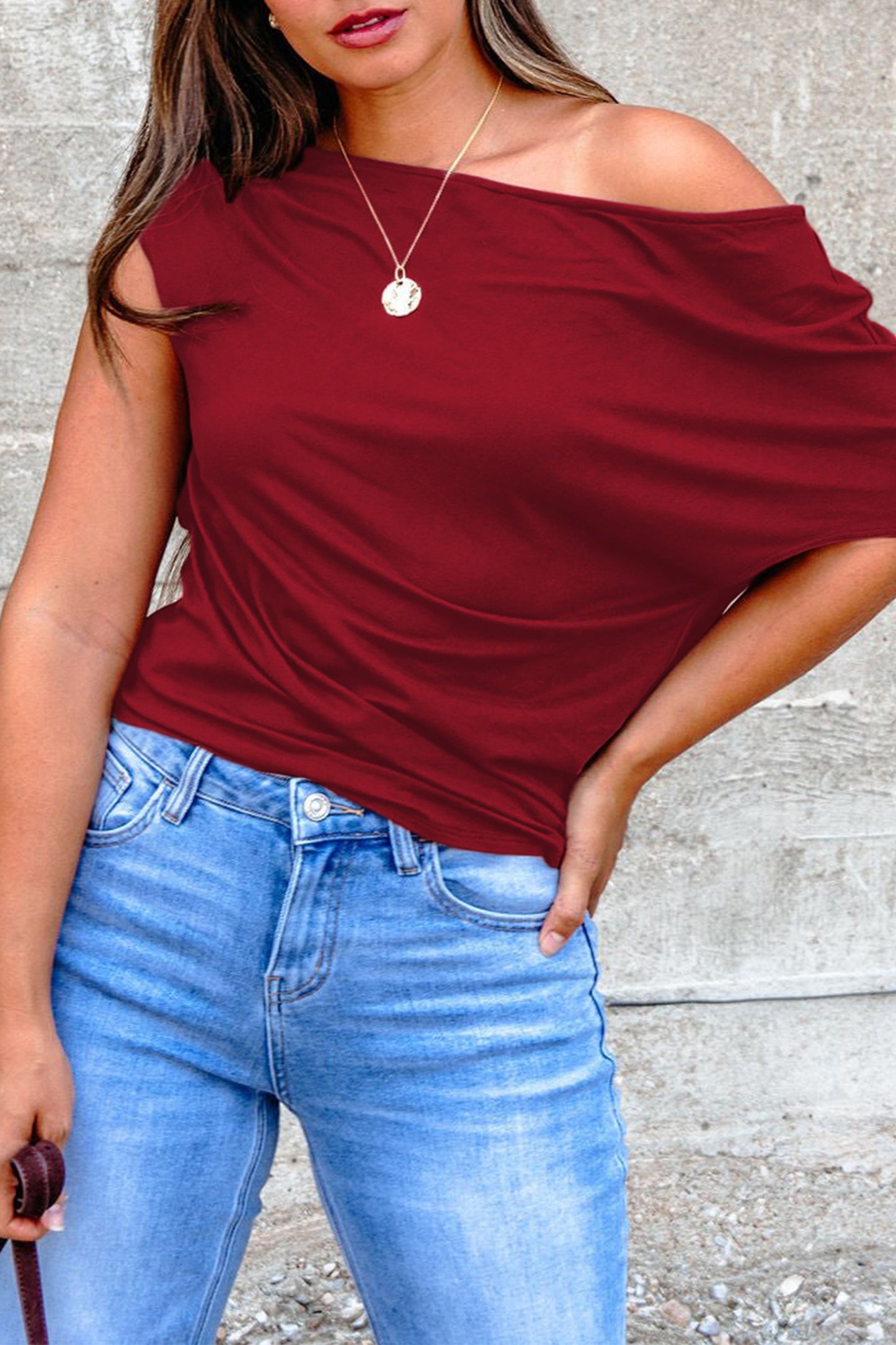 Pink Plus Size Asymmetric Neck Short Sleeve Blouse