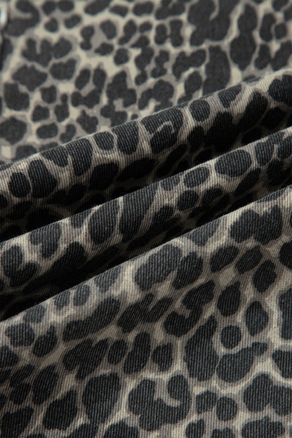 Black Leopard Print High Waist Barrel Leg Jeans