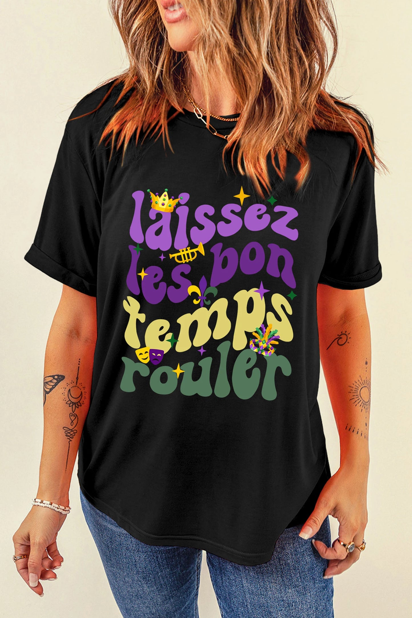 Black Laissez Les Bon Temps Rouler Mardi Gras Tee