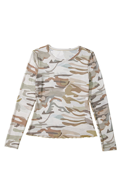 Western Camo Mesh Long Sleeve Top for Women