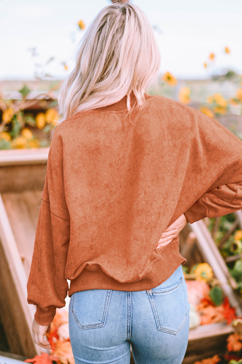 Washed Green Drop Shoulder Crewneck Sweatshirt for Women