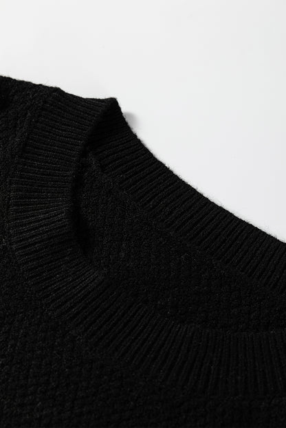 Parchment Color Block Knit Striped Sleeve Detail Casual Sweater