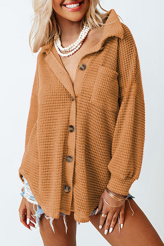 Waffle Knit Button-Up Oversized Casual Shirt
