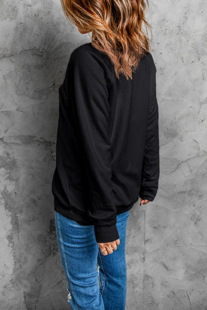 Black Thankful Glitter Graphic Drop Shoulder Sweatshirt