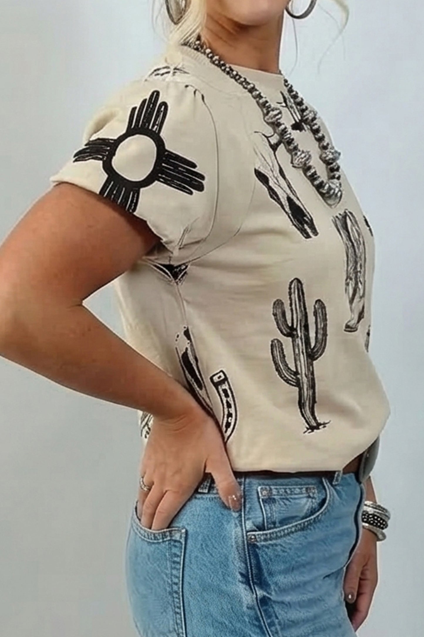 Beige Western Graphic Cowboy Boots Cactus Vintage Tee