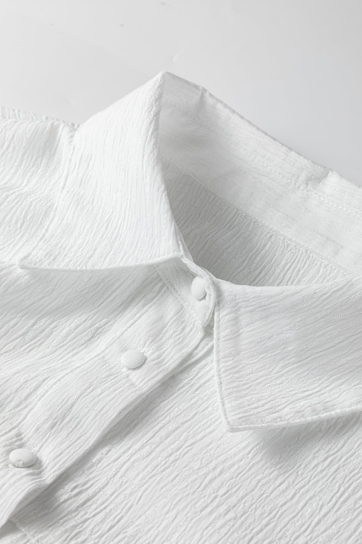 White Crinkle Button Down Top with Lantern Sleeves Loose Fit