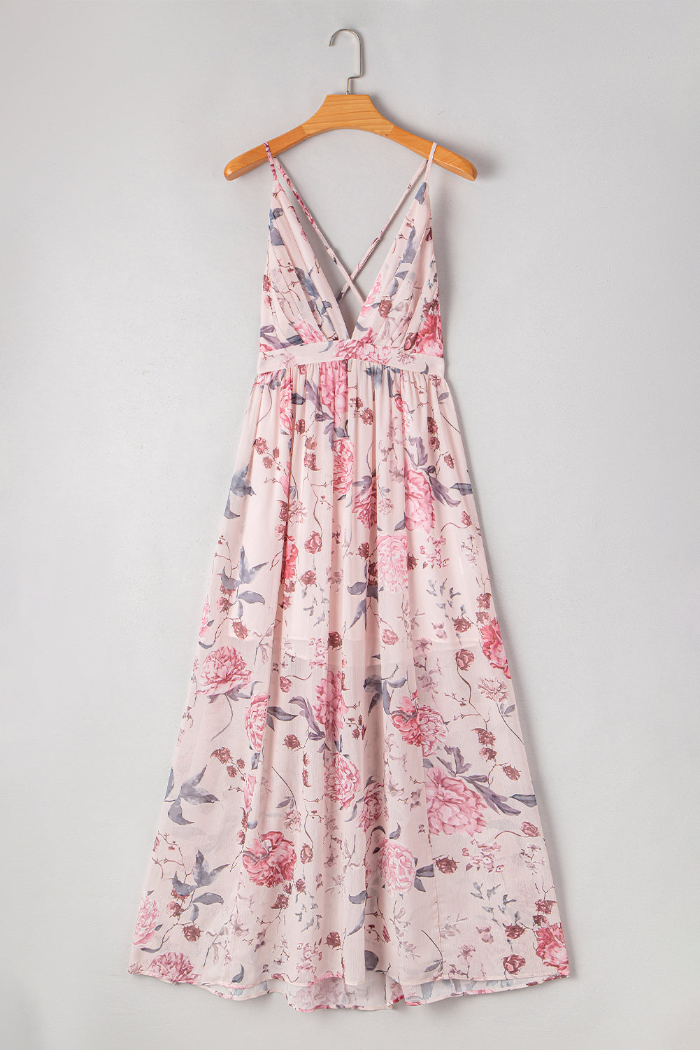 Floral V Neck Maxi Dress Backless Boho Vacation Dress