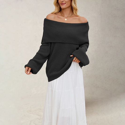 Off Shoulder Oversized Knit Sweater – Fall Winter Pullover