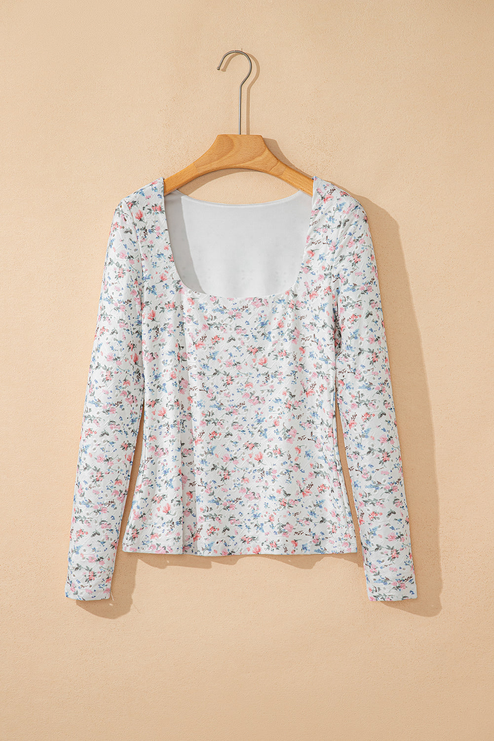 Floral Square Neck Fitted Top Long Sleeve Coquette Shirt