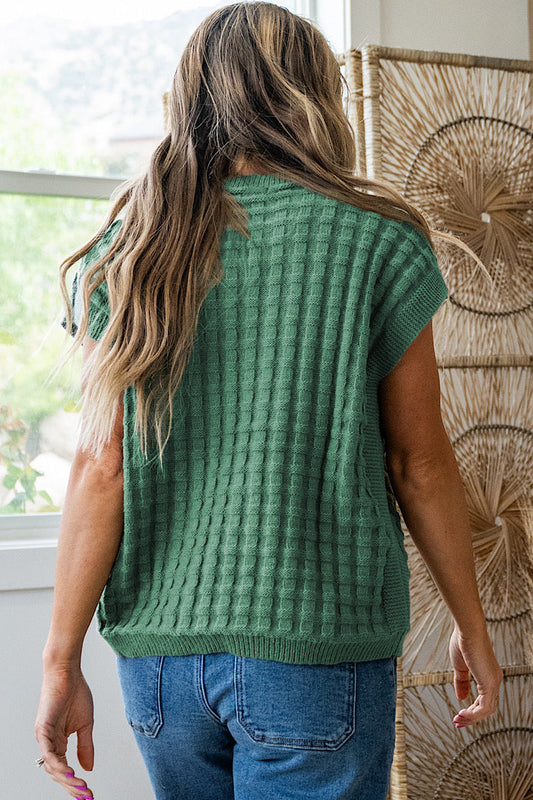 Mist Green Textured Knit Short Sleeve Sweater Top