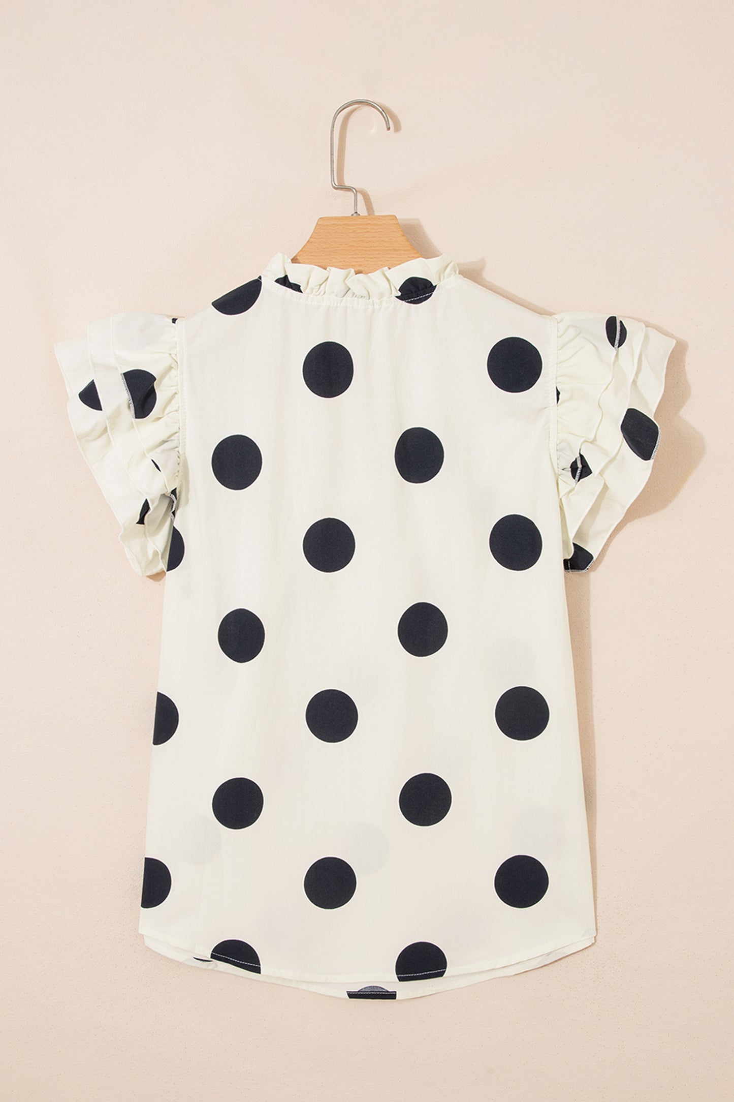 Polka Dot Ruffle Sleeve V Neck Shift Blouse Top