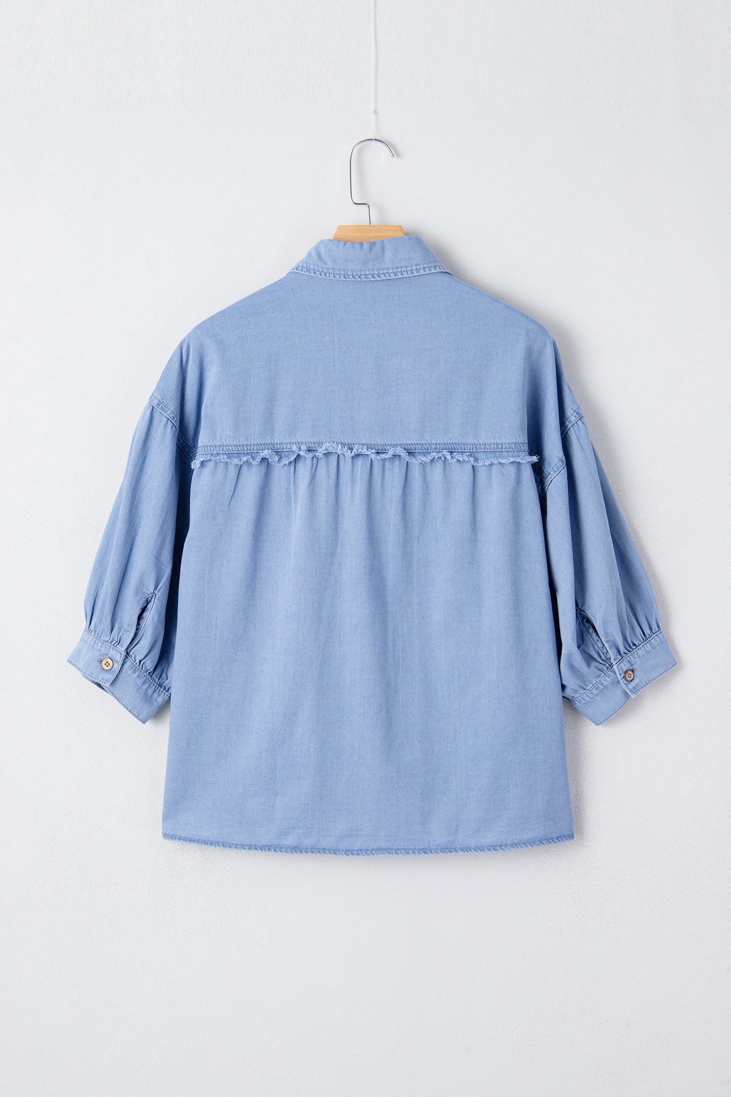 Washed Chambray Drop Shoulder Bracelet Sleeve Shirt