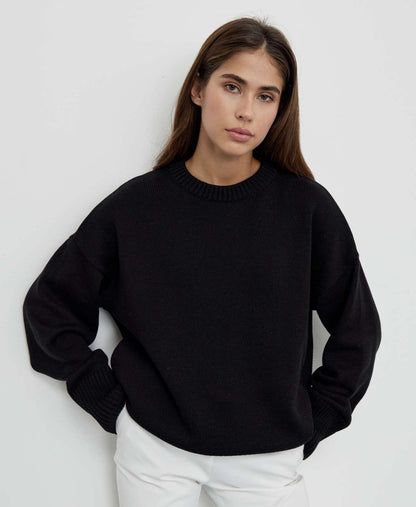 Cozy Solid Crewneck Knit Sweater for Women Fall Winter