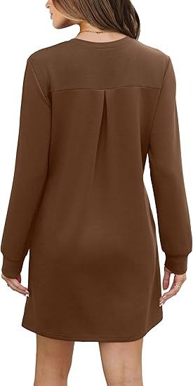 Cozy Long Sleeve Crewneck Sweatshirt Dress with Pockets