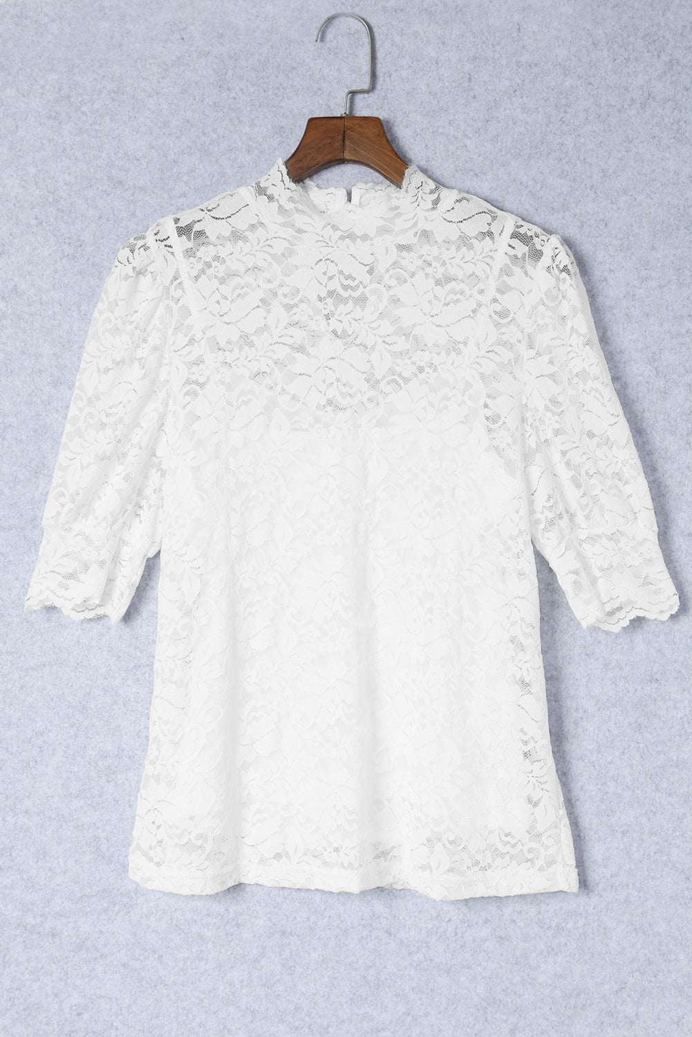 Green High Neck Lace Short Sleeve Blouse