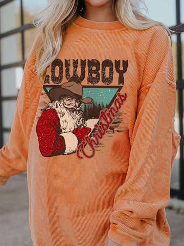 Cowboy Christmas Santa Ribbed Corduroy Oversized Sweatshirt