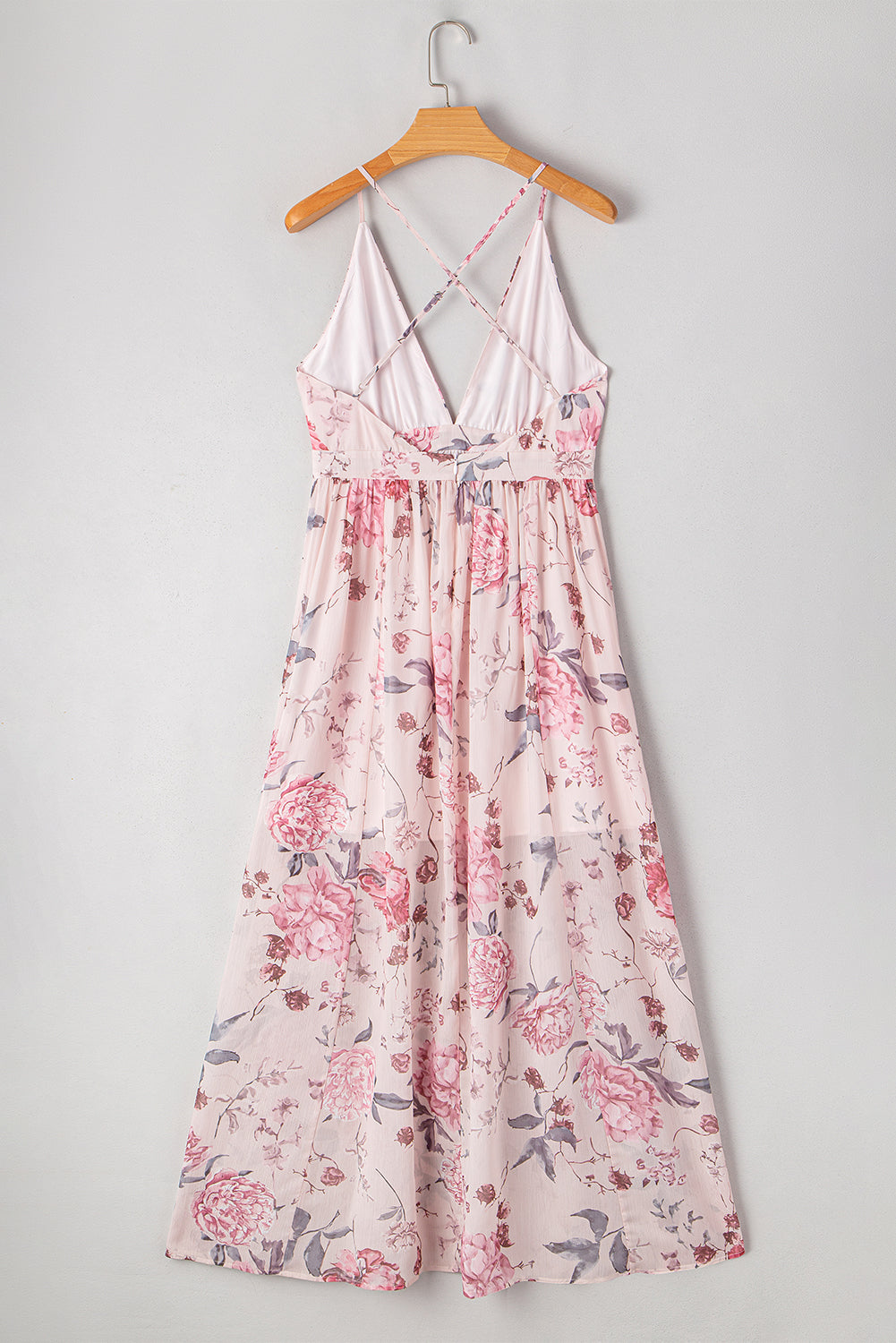 Floral V Neck Maxi Dress Backless Boho Vacation Dress