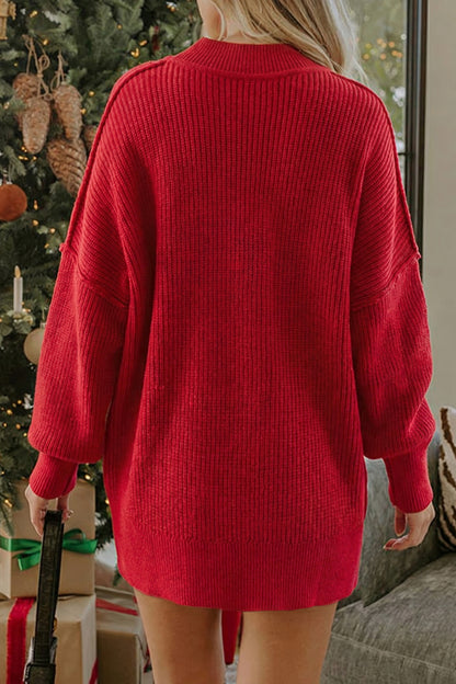 Orchid Purple Mock Neck Ribbed Knit Oversized Sweater Top