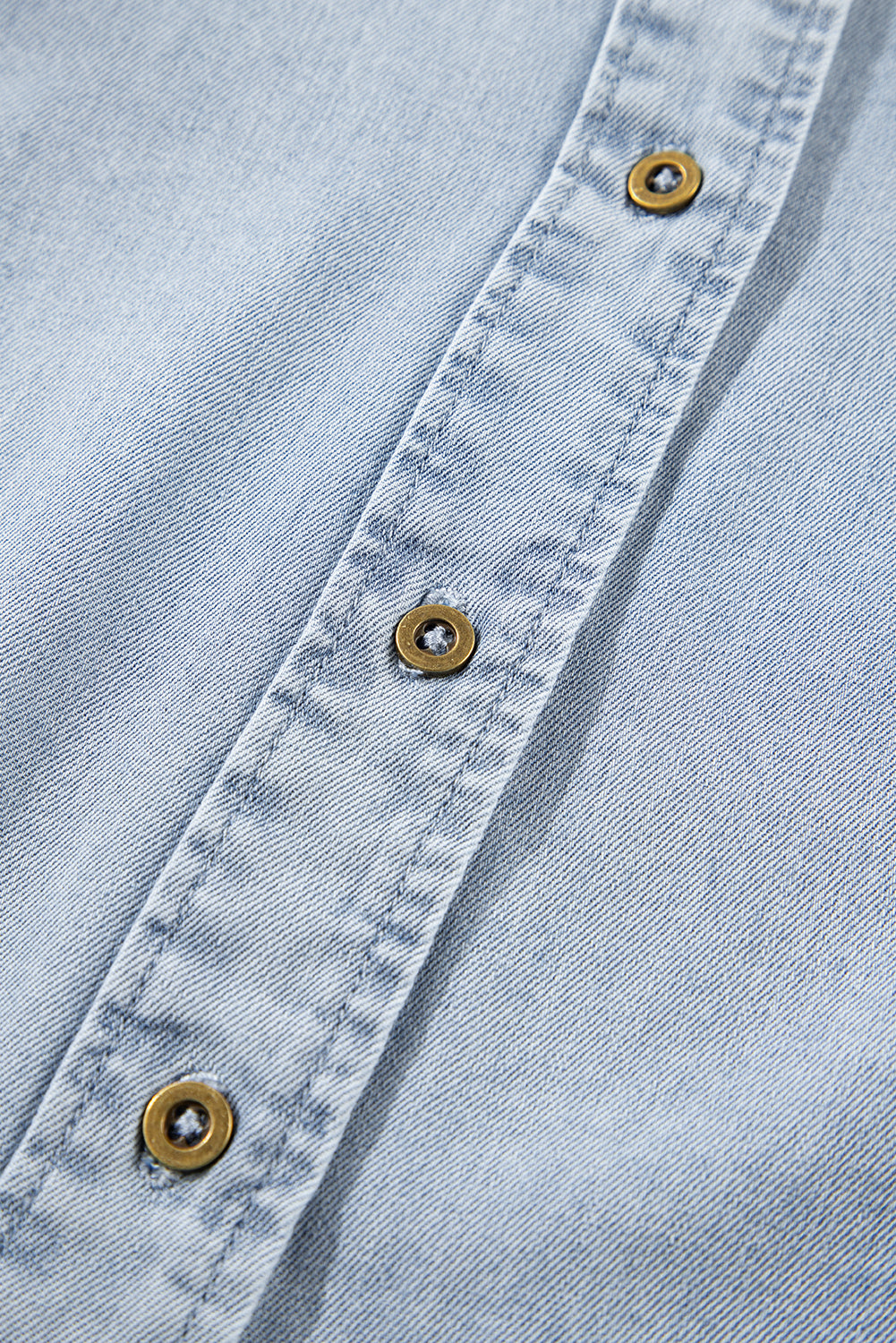 Light Wash Chambray Puff Sleeve Button Up Shirt